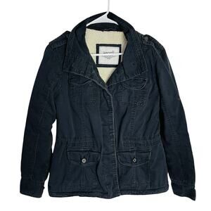 Kirra Field Utility Jacket Womens L Black Sherpa Lined Canvas Chore Coat